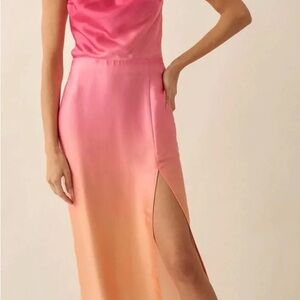 Promesa Pink to Peach Ombre Satin Backless Dress